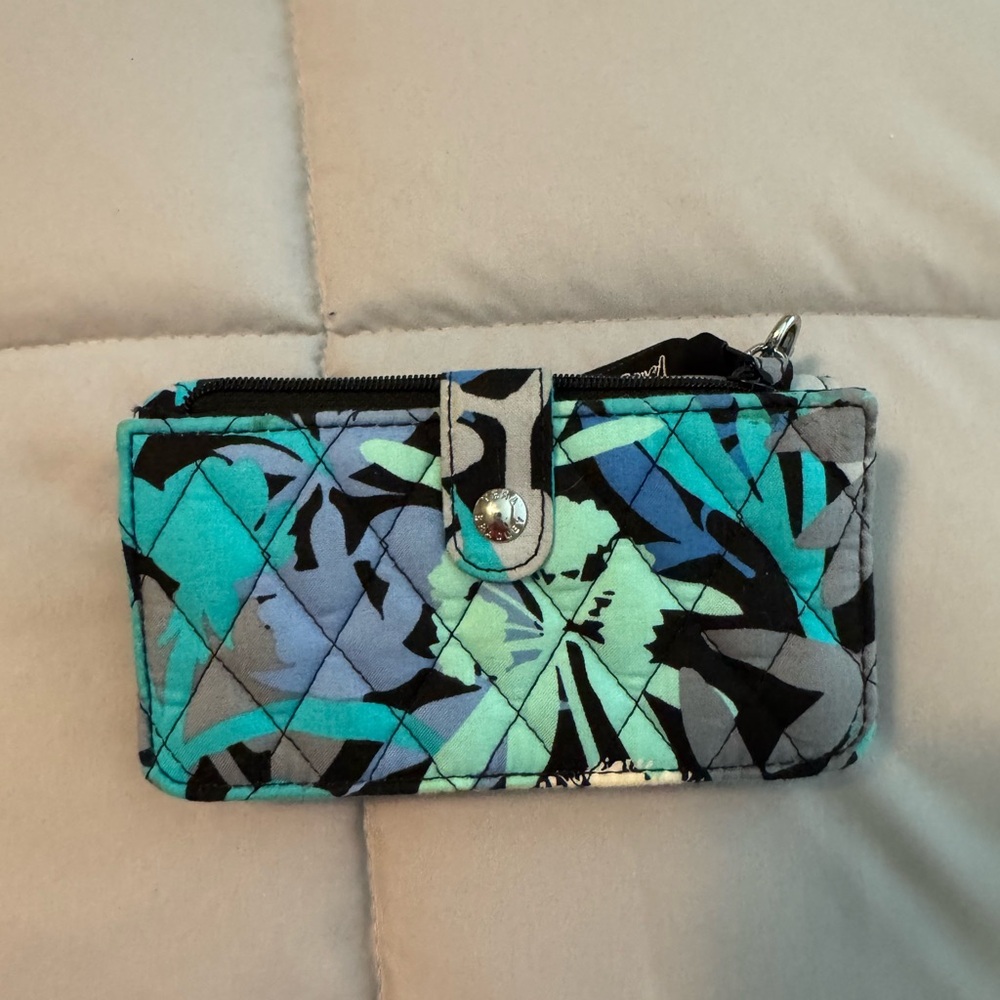 Floral Quilted Vera Bradley Wallet in Blue and Black